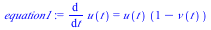 diff(u(t), t) = `*`(u(t), `*`(`+`(1, `-`(v(t)))))
