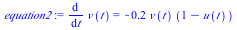 diff(v(t), t) = `+`(`-`(`*`(.2, `*`(v(t), `*`(`+`(1, `-`(u(t))))))))